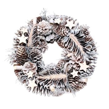 30cm Woodland Snow Wreath + Natural Stars 