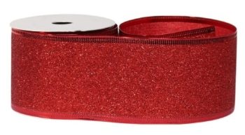 Ribbon Wire Edged Glitter Red (63mm x 10 yards)