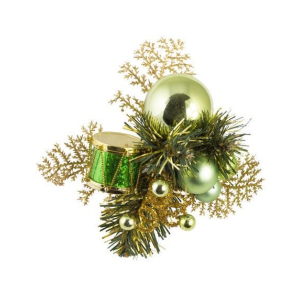 Xmas Drum & Baubles Pick Green 18cm   (x12)