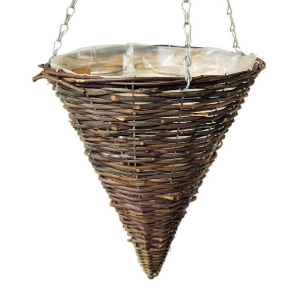 12" Cone Hanging Basket | Black Rattan + Holes (20)