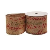Ribbon Wire Edged Natural Merry Christmas (63mm x 10 yards)