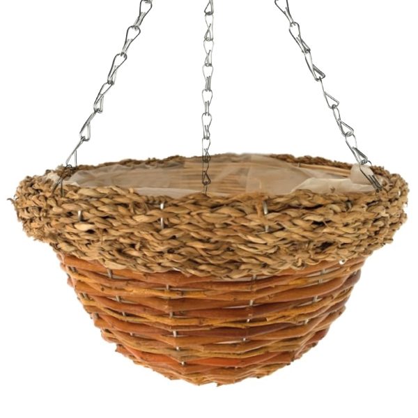 12" Round Hanging Basket - Rope Top Rattan