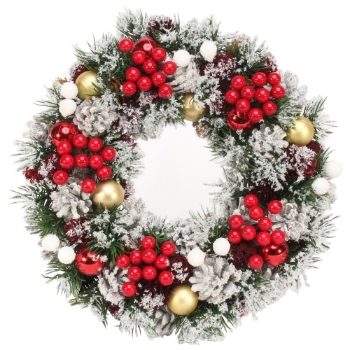 30cm Snowy Gold Bauble / Red Berry Wreath 