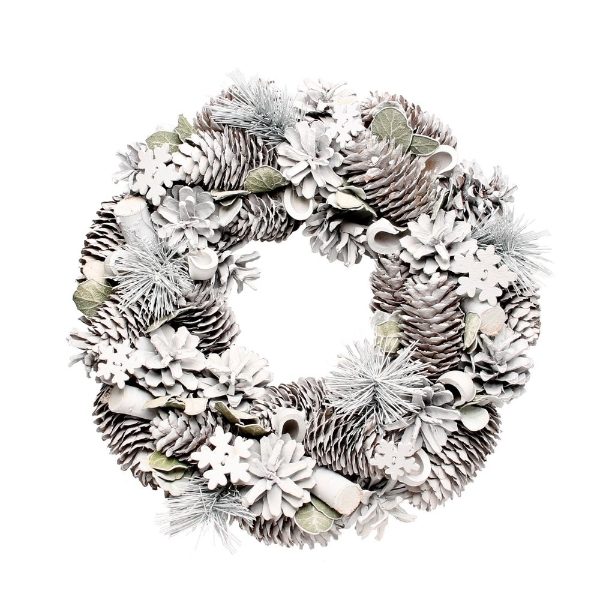 30cm Woodland Frost Wreath + Snowflakes 