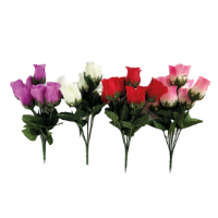 Christmas Silk Flower Rosebud Assorted Bush (x48)